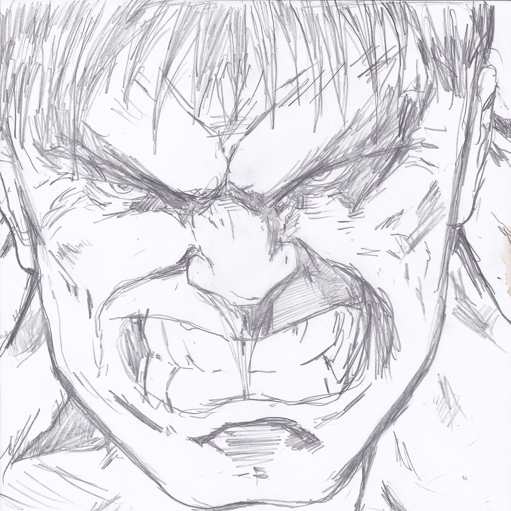 Hulk Face Closeup Sketch Mifty is Bored